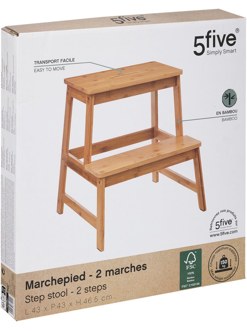 Marchepied 2 marches en bambou pliable Marron - Kiabi