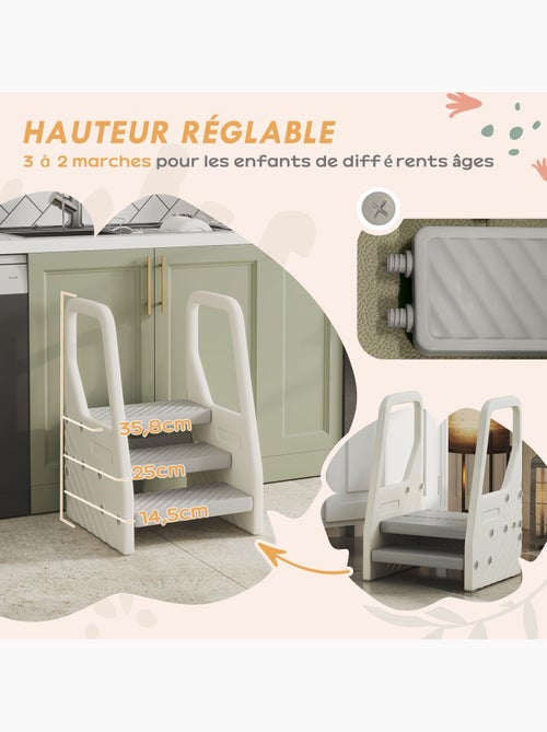 Marchepied enfant hauteur réglable - 2 ou 3 marches - hdpe crème gris - Kiabi Marchepied enfant hauteur réglable - 2 ou 3 marches - hdpe crème gris - Kiabi