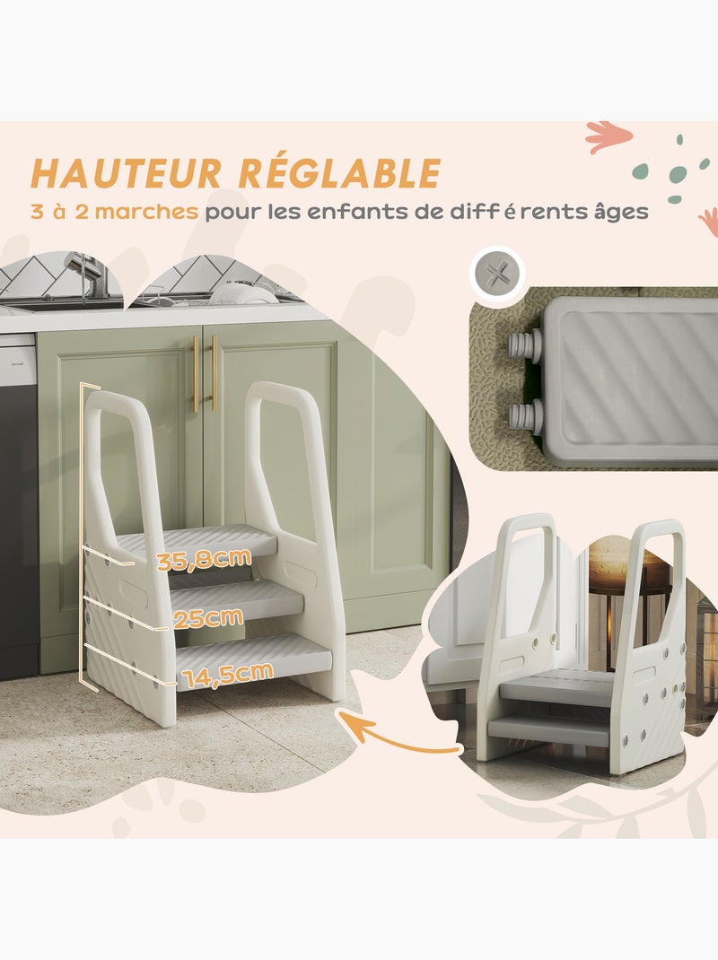 Marchepied enfant hauteur réglable - 2 ou 3 marches - hdpe crème gris Gris - Kiabi