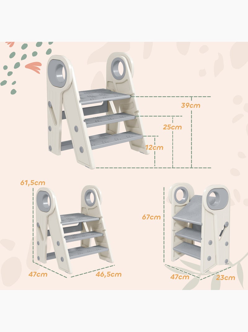Marchepied enfant pliable 2 ou 3 marches modulable hdpe blanc gris Gris - Kiabi