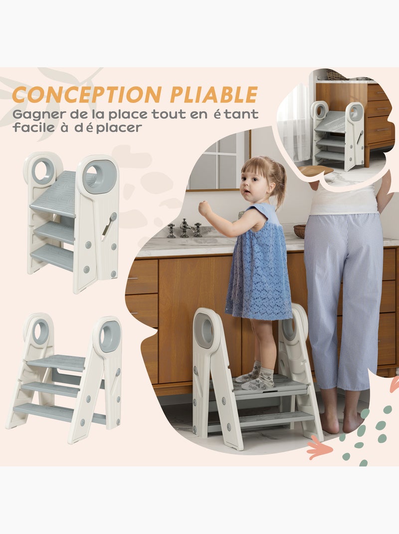 Marchepied enfant pliable 2 ou 3 marches modulable hdpe blanc gris Gris - Kiabi