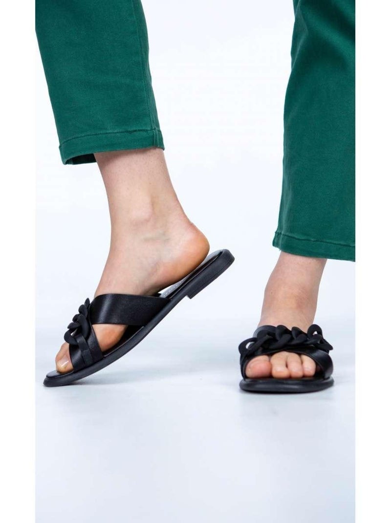 MARCO TOZZI - Sandales en cuir à semelle plate Noir - Kiabi