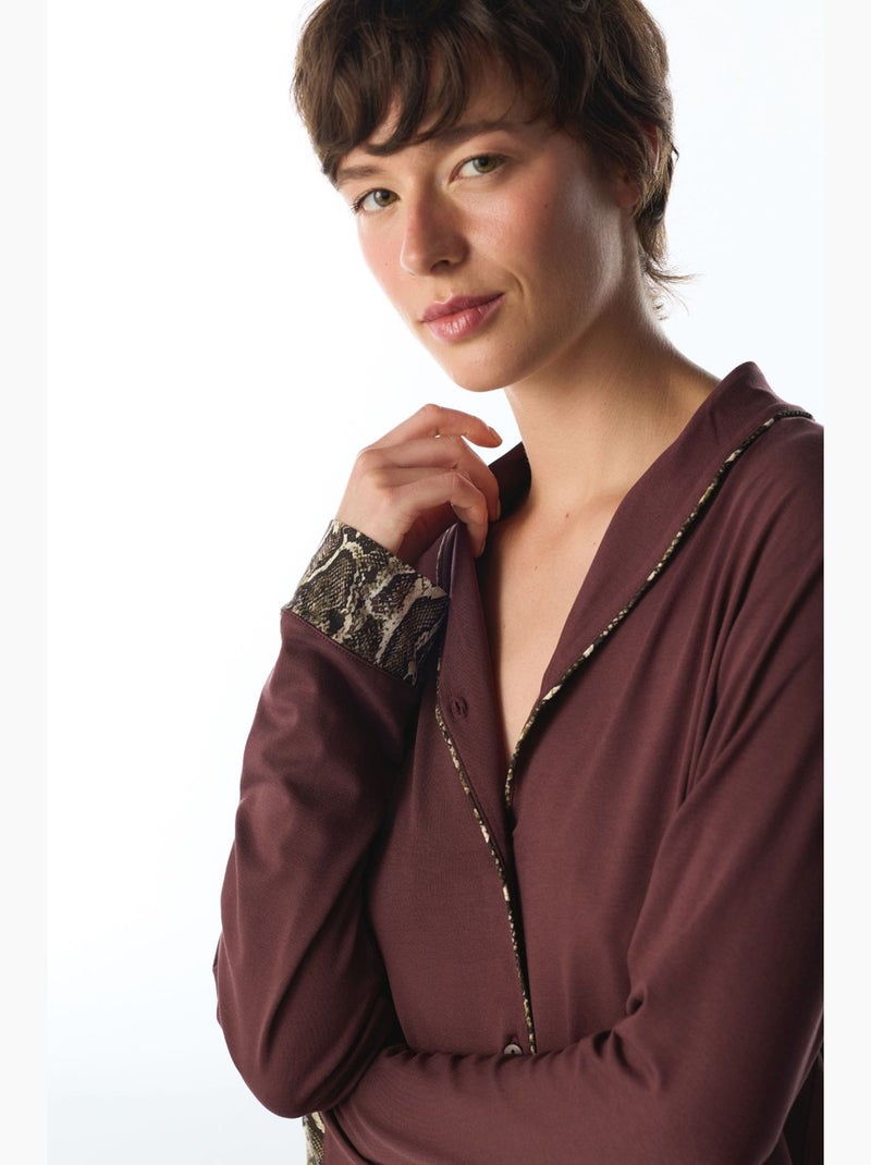 Margot ensemble de pyjama chemise et pantalon à manches longues, imprimé serpent penti Rouge bordeaux - Kiabi