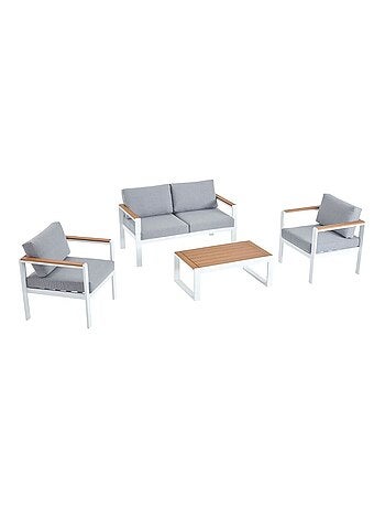 MARINGO Salon de jardin bas 4 places en aluminium blanc