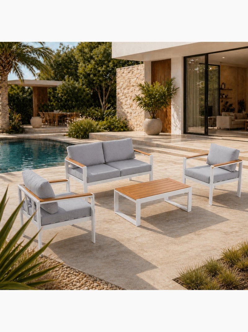 MARINGO Salon de jardin bas 4 places en aluminium blanc Blanc - Kiabi