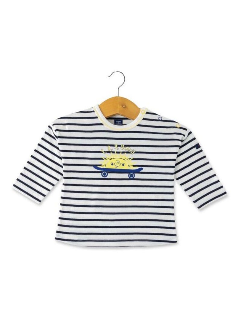 Marinière Bébé rayé bleu marine avec motif imprimé Beige - Kiabi