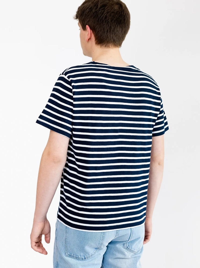 Marinière 'Breizh Océan' Homme ou Femme, T-shirt rayé mixte manches courtes Blanc/Azur - Kiabi