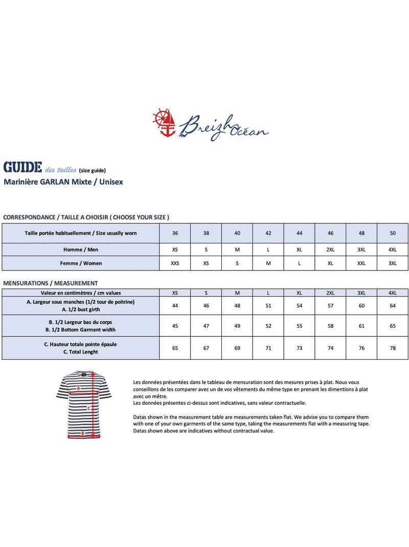 Marinière 'Breizh Océan' Homme ou Femme, T-shirt rayé mixte manches courtes Blanc/Azur - Kiabi