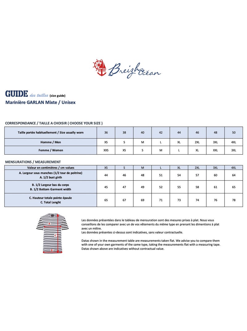 Marinière 'Breizh Océan' Homme ou Femme, T-shirt rayé mixte manches courtes Blanc/Jean - Kiabi