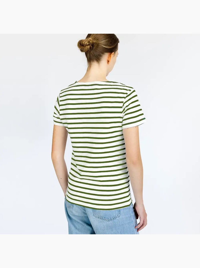 Marinière 'Breizh Océan' Homme ou Femme, T-shirt rayé mixte manches courtes Blanc/Kaki - Kiabi