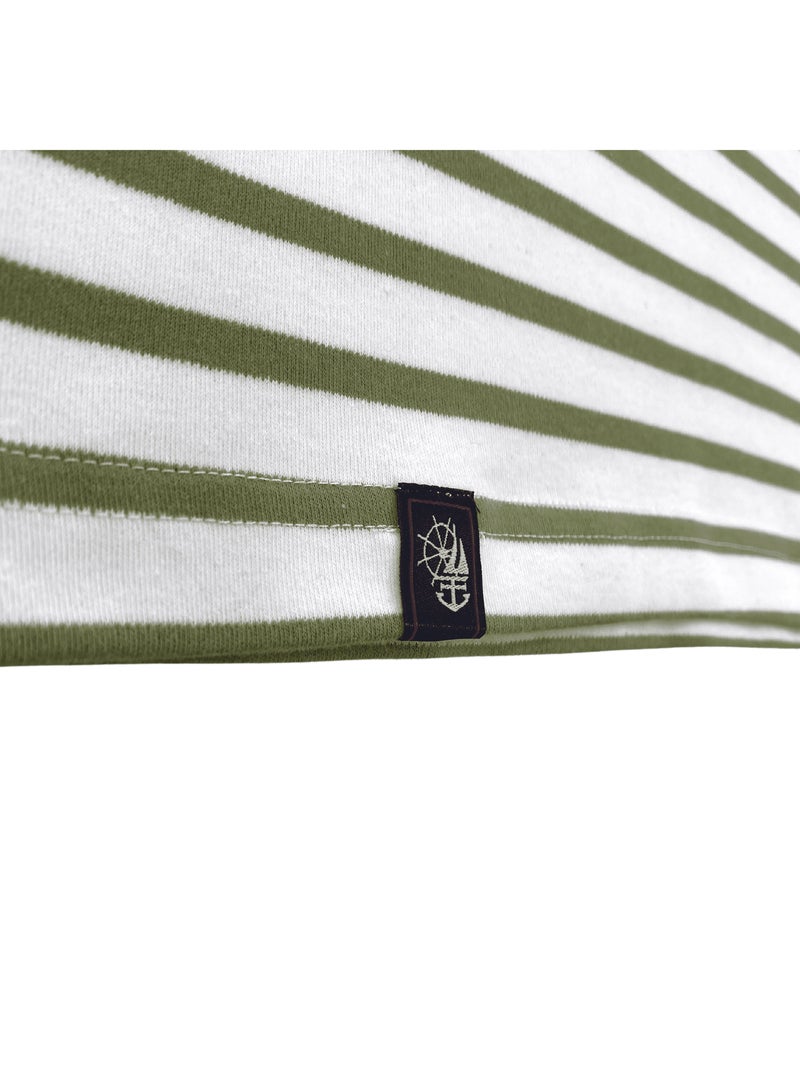 Marinière 'Breizh Océan' Homme ou Femme, T-shirt rayé mixte manches courtes Blanc/Kaki - Kiabi