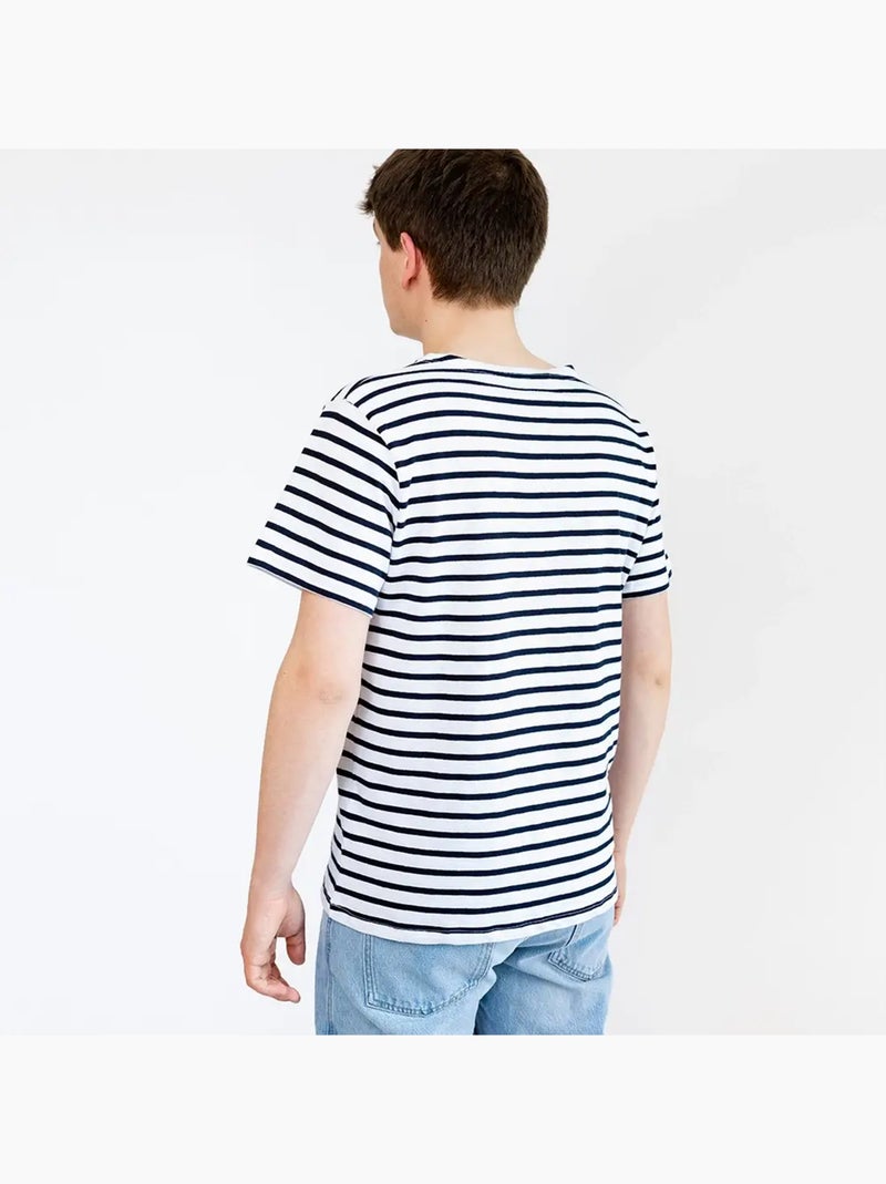 Marinière 'Breizh Océan' Homme ou Femme, T-shirt rayé mixte manches courtes Blanc/Marine - Kiabi