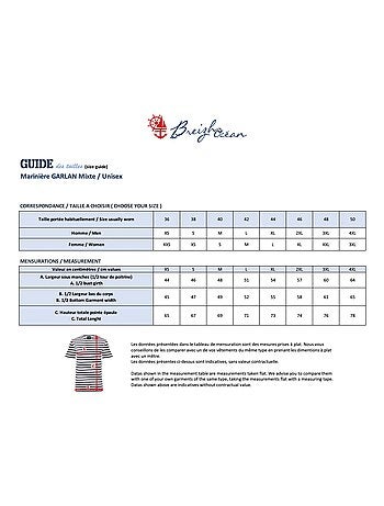 Marinière 'Breizh Océan' Homme ou Femme, T-shirt rayé mixte manches courtes
