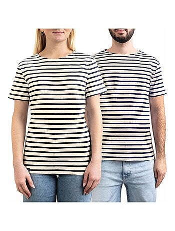 Marinière 'Breizh Océan' Homme ou Femme, T-shirt rayé mixte manches courtes