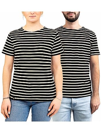 Marinière 'Breizh Océan' Homme ou Femme, T-shirt rayé mixte manches courtes