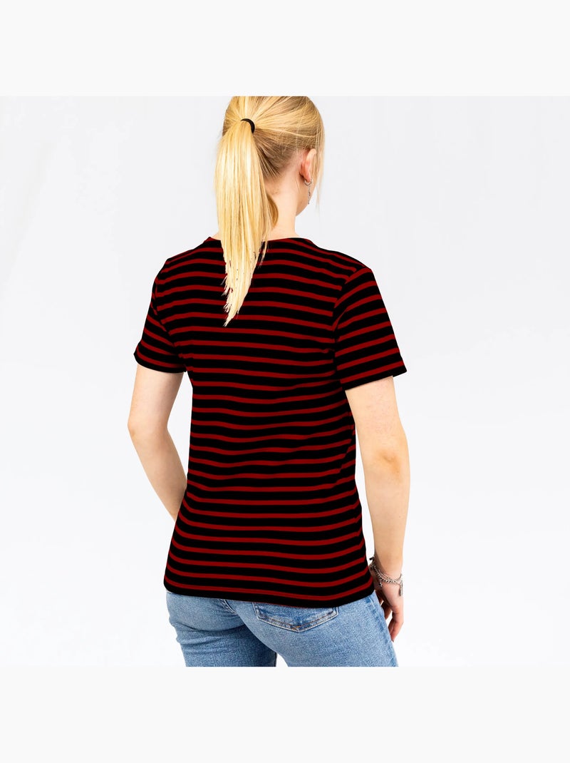 Marinière 'Breizh Océan' Homme ou Femme, T-shirt rayé mixte manches courtes Marine/Rouge - Kiabi