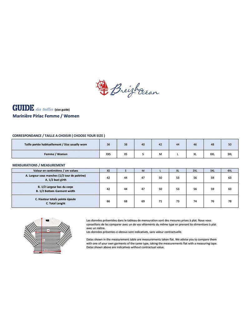 Marinière 'Breizh Océan', T-Shirt Femme Manches Longues en Coton Bio Blanc/Azur - Kiabi