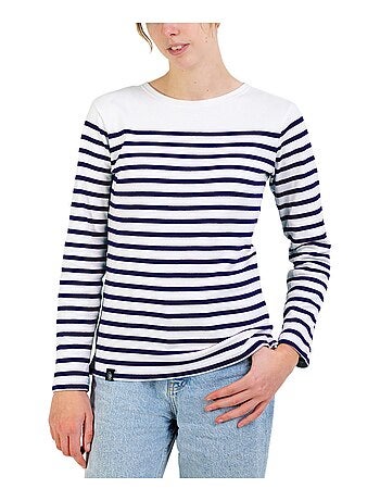 Marinière 'Breizh Océan', T-Shirt Femme Manches Longues en Coton Bio