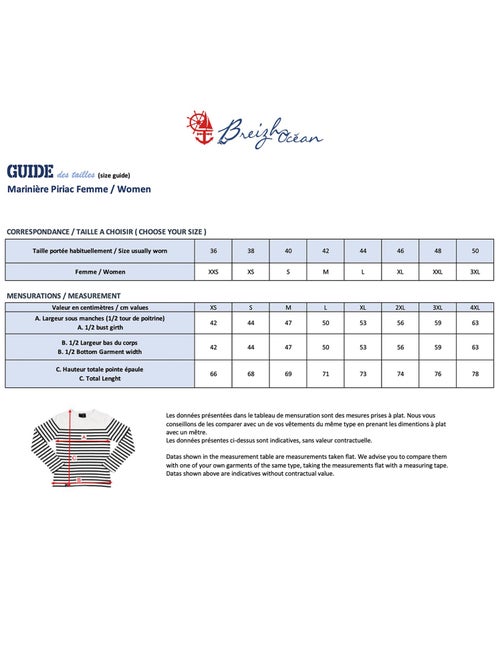 Marinière 'Breizh Océan', T-Shirt Femme Manches Longues en Coton Bio - Kiabi