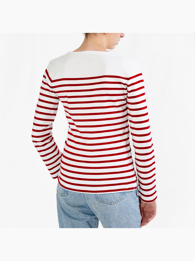 Marinière 'Breizh Océan', T-Shirt Femme Manches Longues en Coton Bio Blanc/Rouge - Kiabi