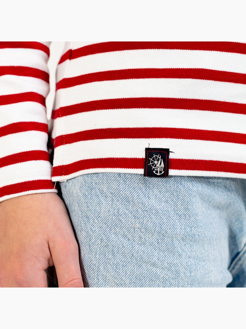 Marinière 'Breizh Océan', T-Shirt Femme Manches Longues en Coton Bio Blanc/Rouge - Kiabi