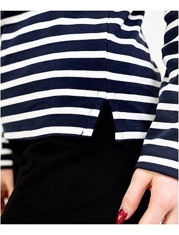 Marinière 'Breizh Océan', T-Shirt Femme Manches Longues en Coton Bio
