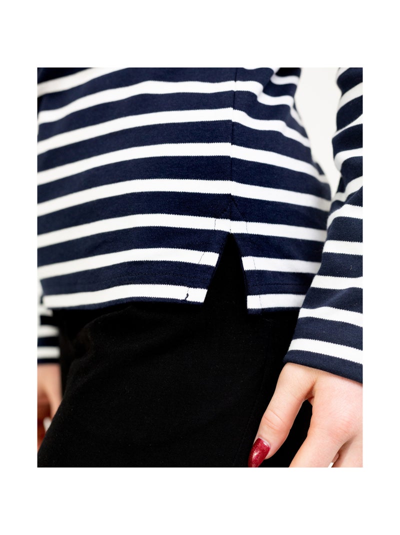 Marinière 'Breizh Océan', T-Shirt Femme Manches Longues en Coton Bio Marine/Blanc - Kiabi