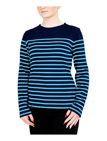 Marinière 'Breizh Océan', T-Shirt Femme Manches Longues en Coton Bio