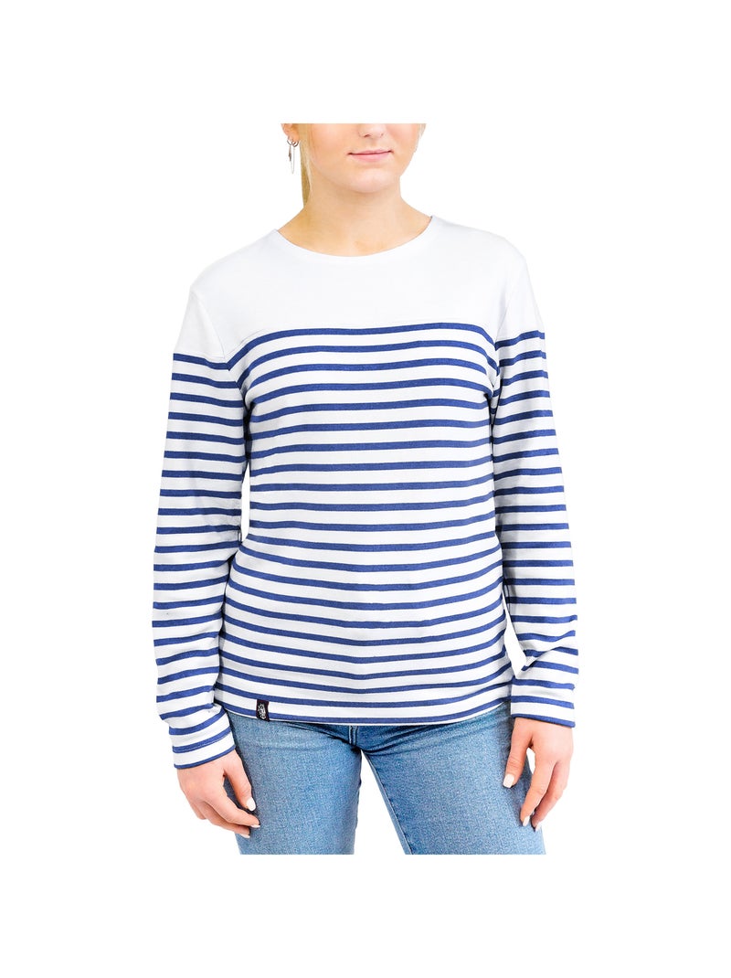 Marinière 'Breizh Océan', T-Shirt rayé Manches Longues, épais en Coton Bio - Mixte, Homme ou Femme Blanc/Azur - Kiabi
