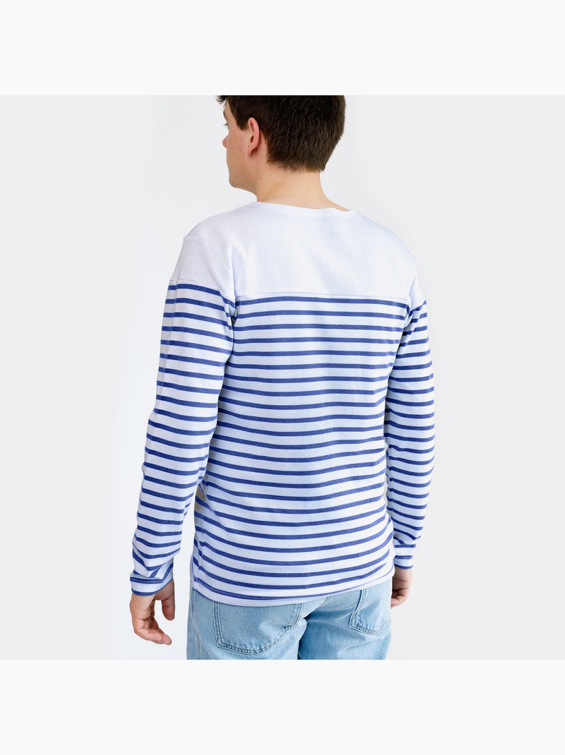 Marinière 'Breizh Océan', T-Shirt rayé Manches Longues, épais en Coton Bio - Mixte, Homme ou Femme Blanc/Azur - Kiabi