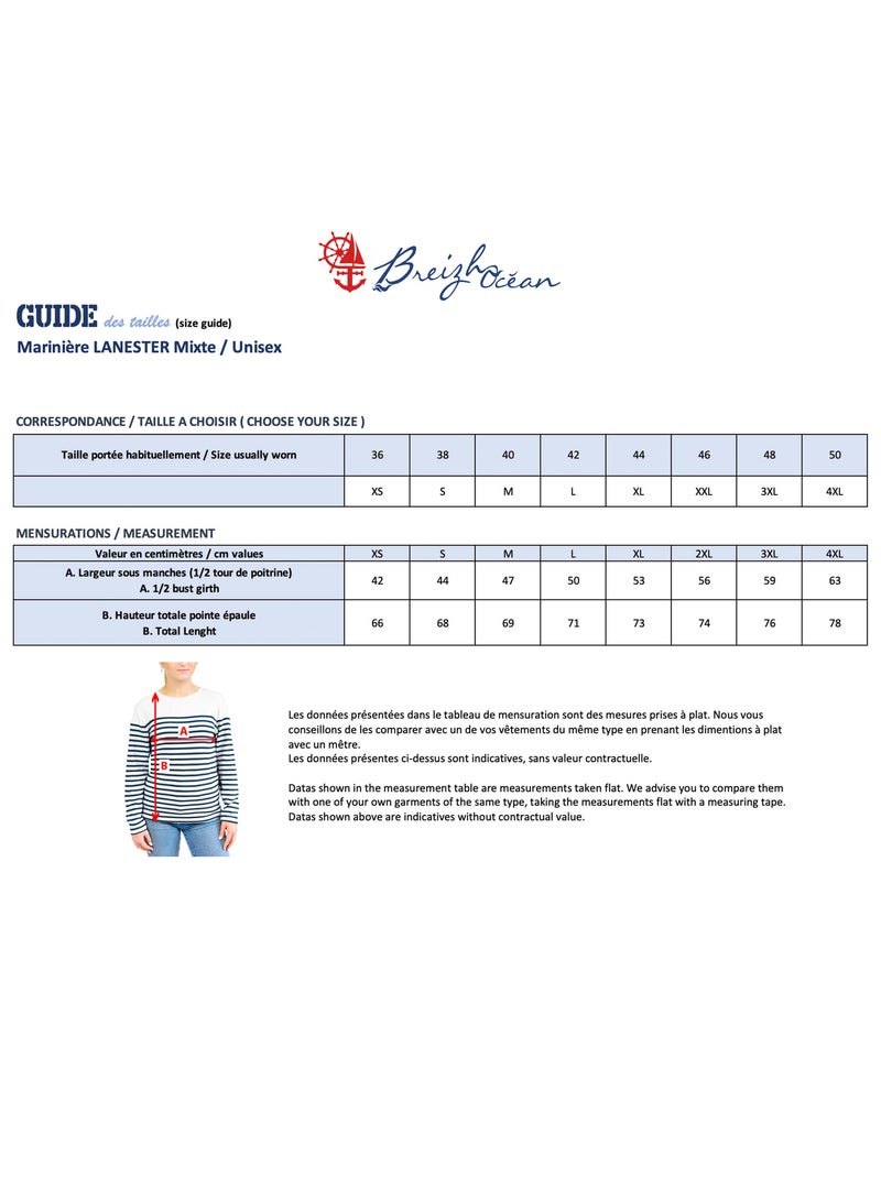 Marinière 'Breizh Océan', T-Shirt rayé Manches Longues, épais en Coton Bio - Mixte, Homme ou Femme Blanc/Azur - Kiabi