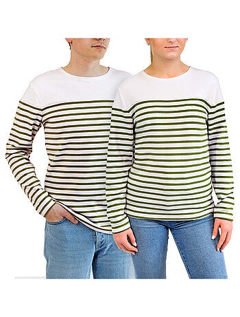 Marinière 'Breizh Océan', T-Shirt rayé Manches Longues, épais en Coton Bio - Mixte, Homme ou Femme