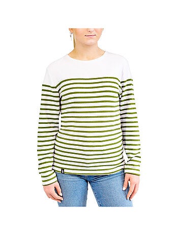 Marinière 'Breizh Océan', T-Shirt rayé Manches Longues, épais en Coton Bio - Mixte, Homme ou Femme