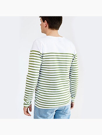 Marinière 'Breizh Océan', T-Shirt rayé Manches Longues, épais en Coton Bio - Mixte, Homme ou Femme