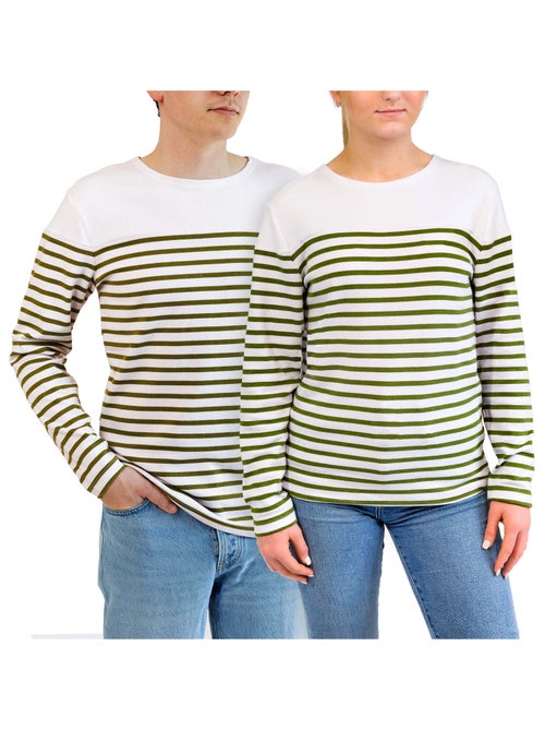 Marinière 'Breizh Océan', T-Shirt rayé Manches Longues, épais en Coton Bio - Mixte, Homme ou Femme - Kiabi