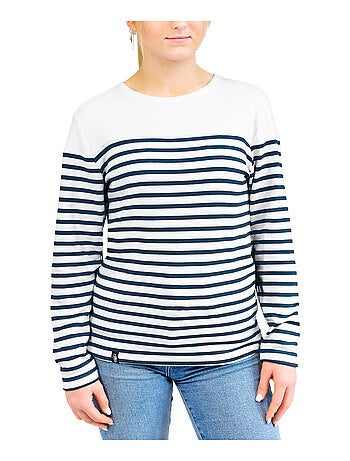 Marinière 'Breizh Océan', T-Shirt rayé Manches Longues, épais en Coton Bio - Mixte, Homme ou Femme