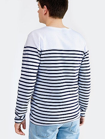 Marinière 'Breizh Océan', T-Shirt rayé Manches Longues, épais en Coton Bio - Mixte, Homme ou Femme