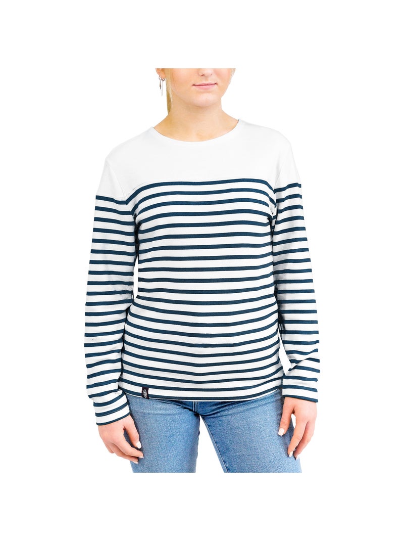 Marinière 'Breizh Océan', T-Shirt rayé Manches Longues, épais en Coton Bio - Mixte, Homme ou Femme Blanc/Marine - Kiabi