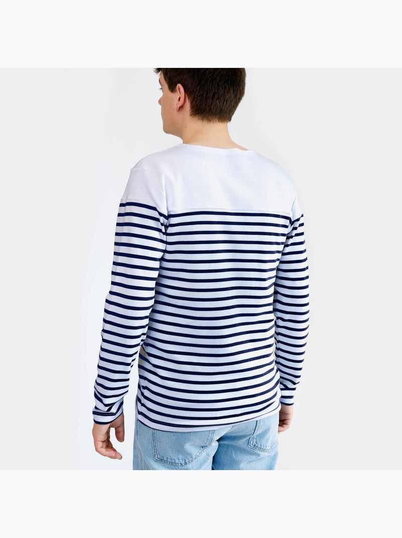 Marinière 'Breizh Océan', T-Shirt rayé Manches Longues, épais en Coton Bio - Mixte, Homme ou Femme Blanc/Marine - Kiabi