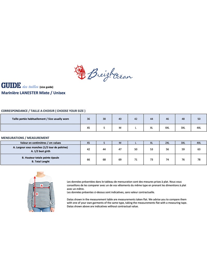 Marinière 'Breizh Océan', T-Shirt rayé Manches Longues, épais en Coton Bio - Mixte, Homme ou Femme Blanc/Rouge - Kiabi
