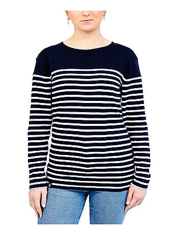 Marinière 'Breizh Océan', T-Shirt rayé Manches Longues, épais en Coton Bio - Mixte, Homme ou Femme