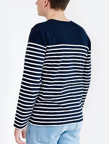 Marinière 'Breizh Océan', T-Shirt rayé Manches Longues, épais en Coton Bio - Mixte, Homme ou Femme