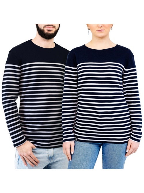 Marinière 'Breizh Océan', T-Shirt rayé Manches Longues, épais en Coton Bio - Mixte, Homme ou Femme - Kiabi