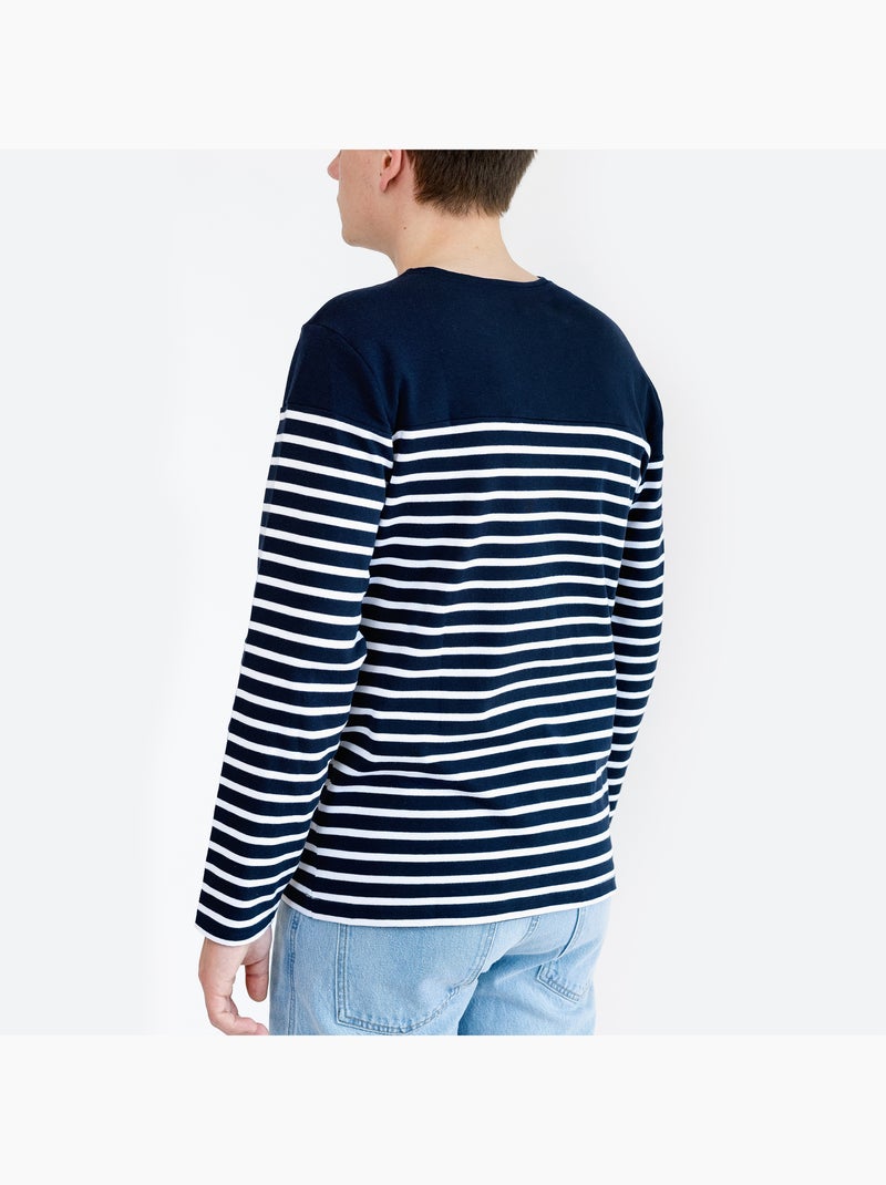 Marinière 'Breizh Océan', T-Shirt rayé Manches Longues, épais en Coton Bio - Mixte, Homme ou Femme Marine/Blanc - Kiabi