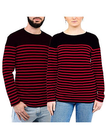 Marinière 'Breizh Océan', T-Shirt rayé Manches Longues, épais en Coton Bio - Mixte, Homme ou Femme
