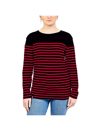 Marinière 'Breizh Océan', T-Shirt rayé Manches Longues, épais en Coton Bio - Mixte, Homme ou Femme