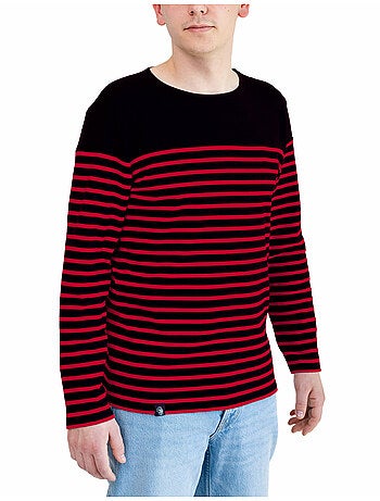 Marinière 'Breizh Océan', T-Shirt rayé Manches Longues, épais en Coton Bio - Mixte, Homme ou Femme