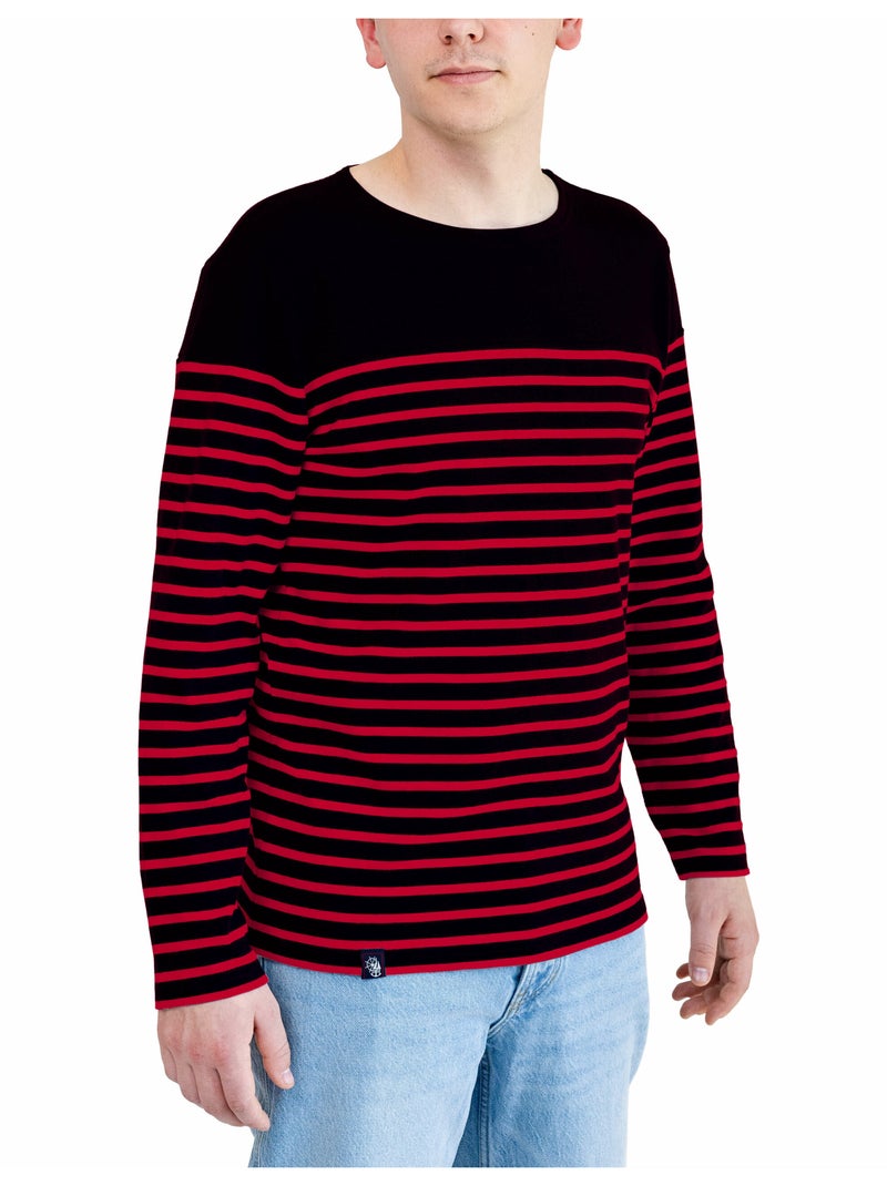 Marinière 'Breizh Océan', T-Shirt rayé Manches Longues, épais en Coton Bio - Mixte, Homme ou Femme Marine/Rouge - Kiabi