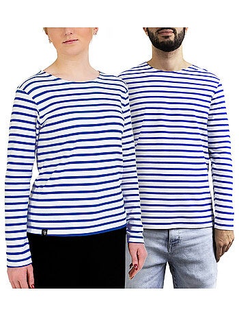 Marinière 'Breizh Océan', T-Shirt rayé mixte épais en Coton Bio, Homme ou Femme