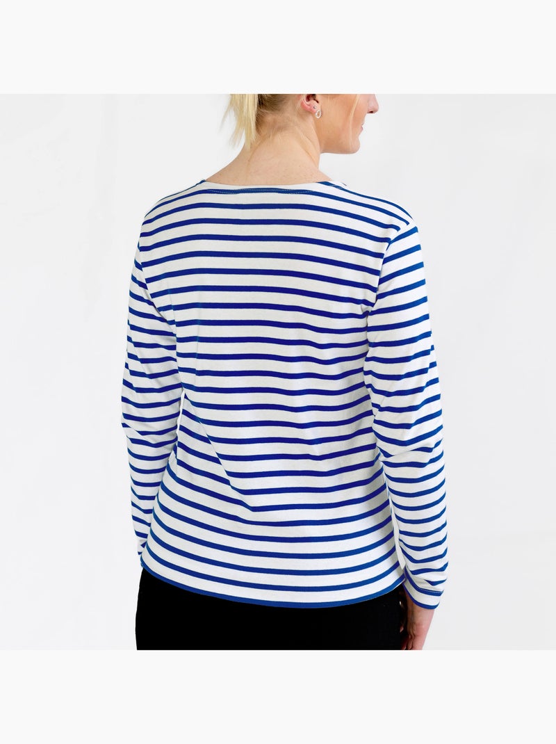 Marinière 'Breizh Océan', T-Shirt rayé mixte épais en Coton Bio, Homme ou Femme Blanc/Azur - Kiabi